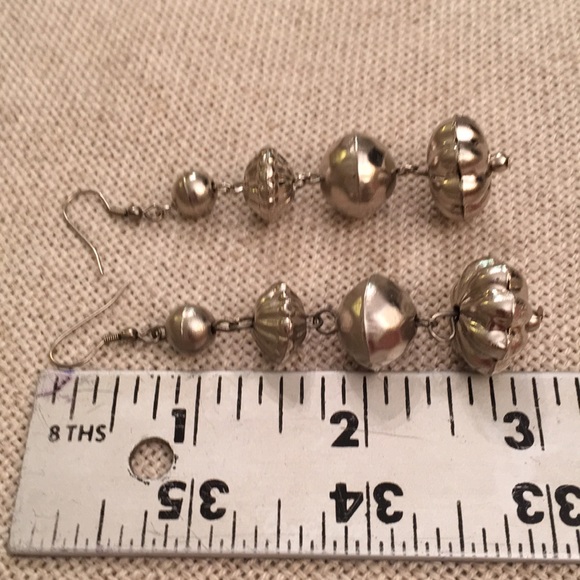 Long Boho Chic 4 Bead Drop Earrings Silvertone - Picture 6 of 8